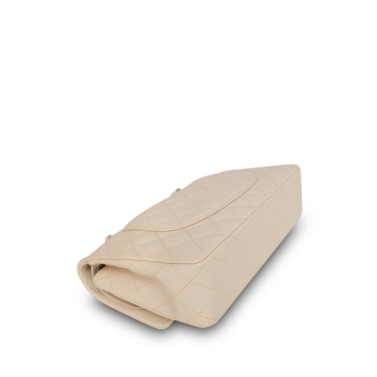 20C Beige/Ivory Caviar Quilted Classic Flap Medium LGHW