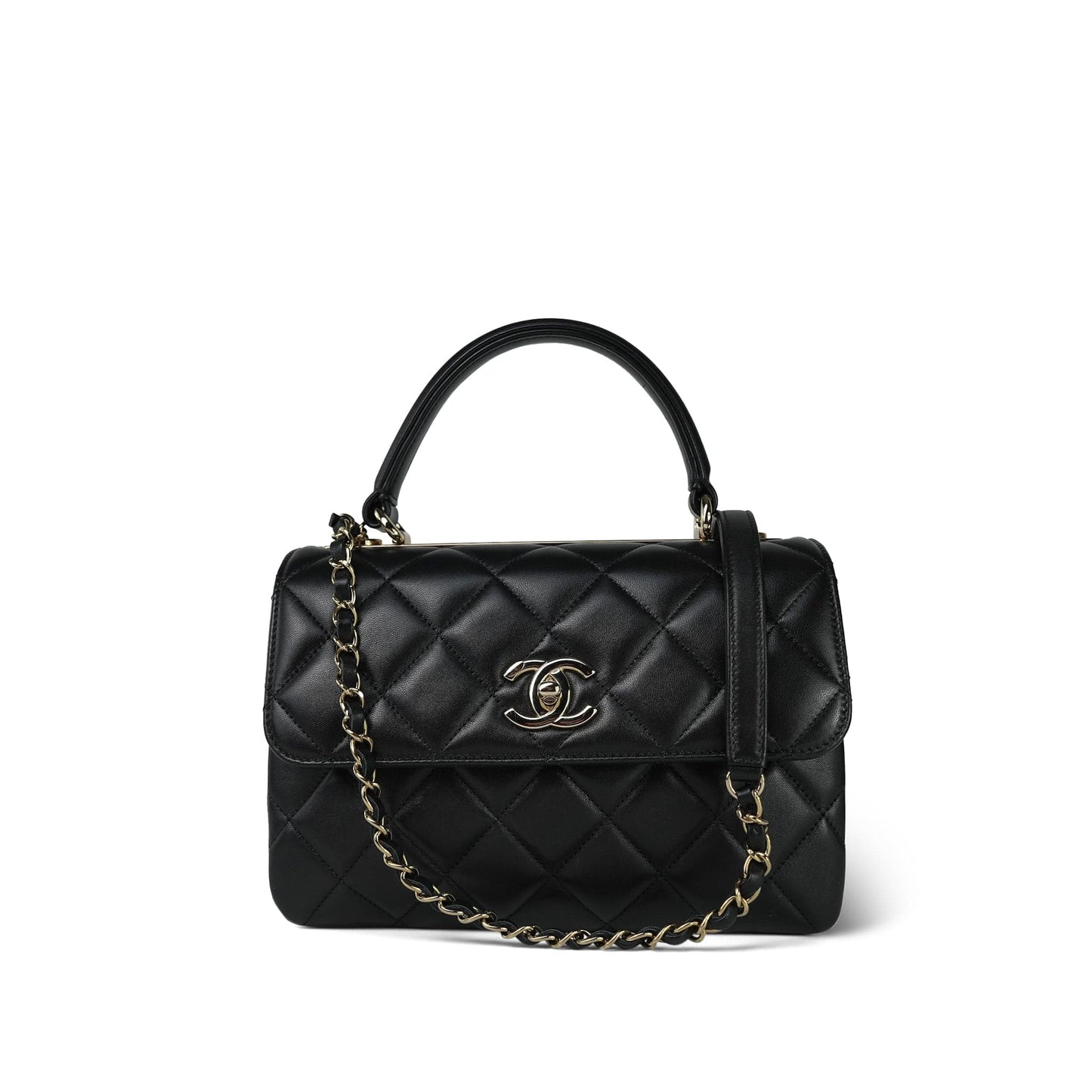 21S Black Lambskin Quilted Small Trendy CC Light Gold Hardware