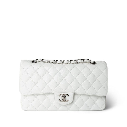 White Caviar Quilted Classic Flap Medium Silver Hardware