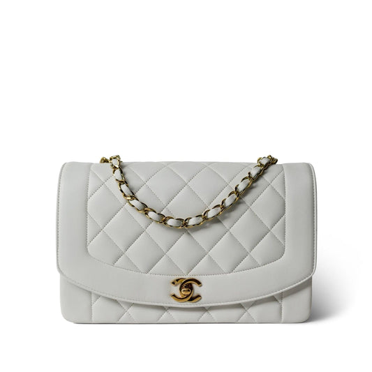 Vintage White Lambskin Quilted Diana Flap Medium GHW