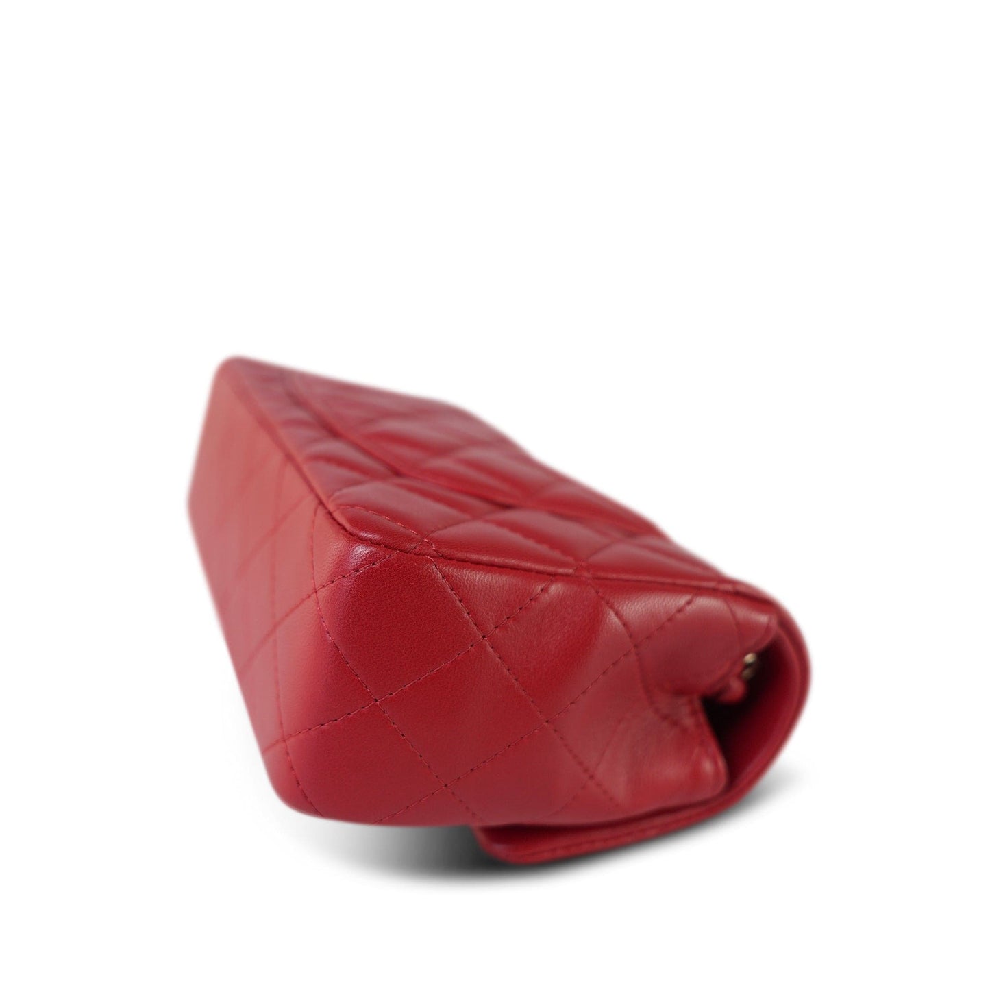 20S Red Lambskin Quilted Mini Rectangular Flap Light Gold Hardware