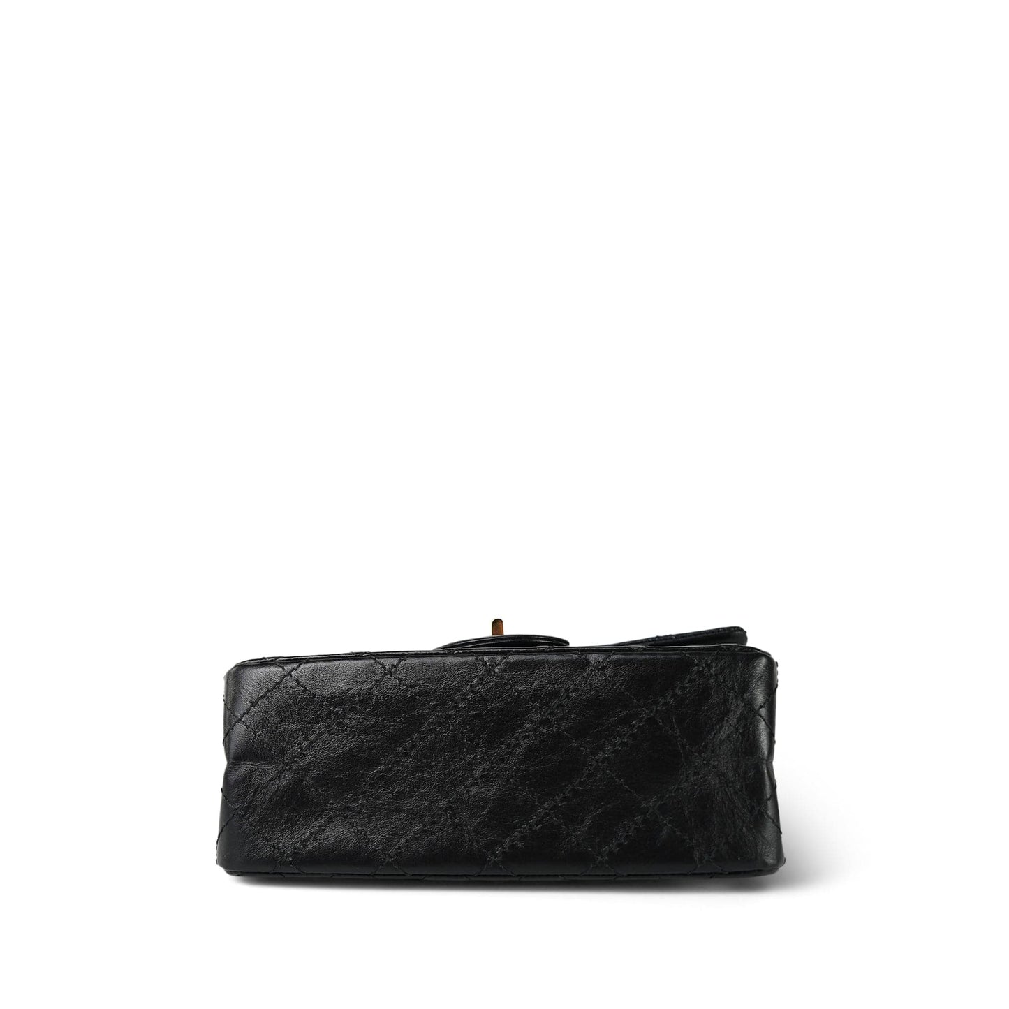 19A Black Aged Calfskin Quilted Mini Reissue 2.55 Flap Gold Hardware Light gold