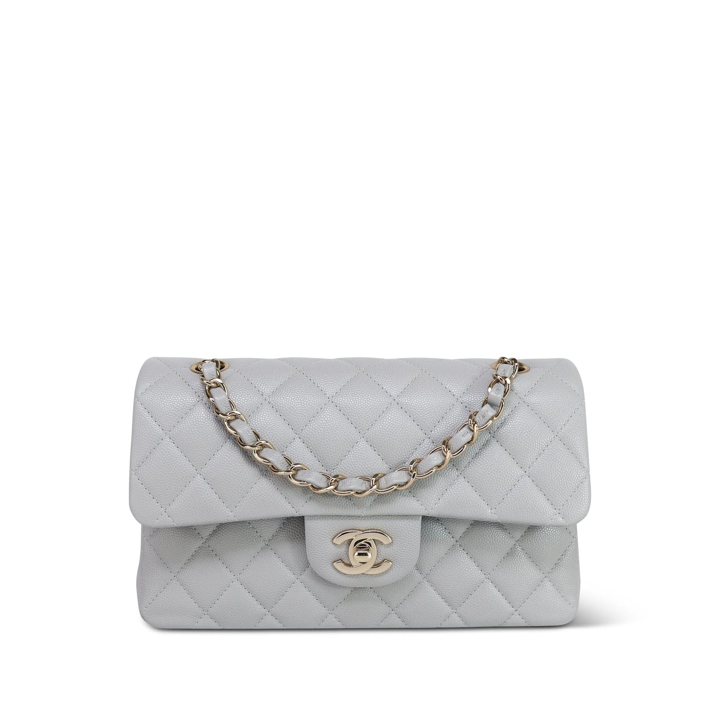 21A Grey Caviar Quilted Classic Flap Small Light Gold Hardware