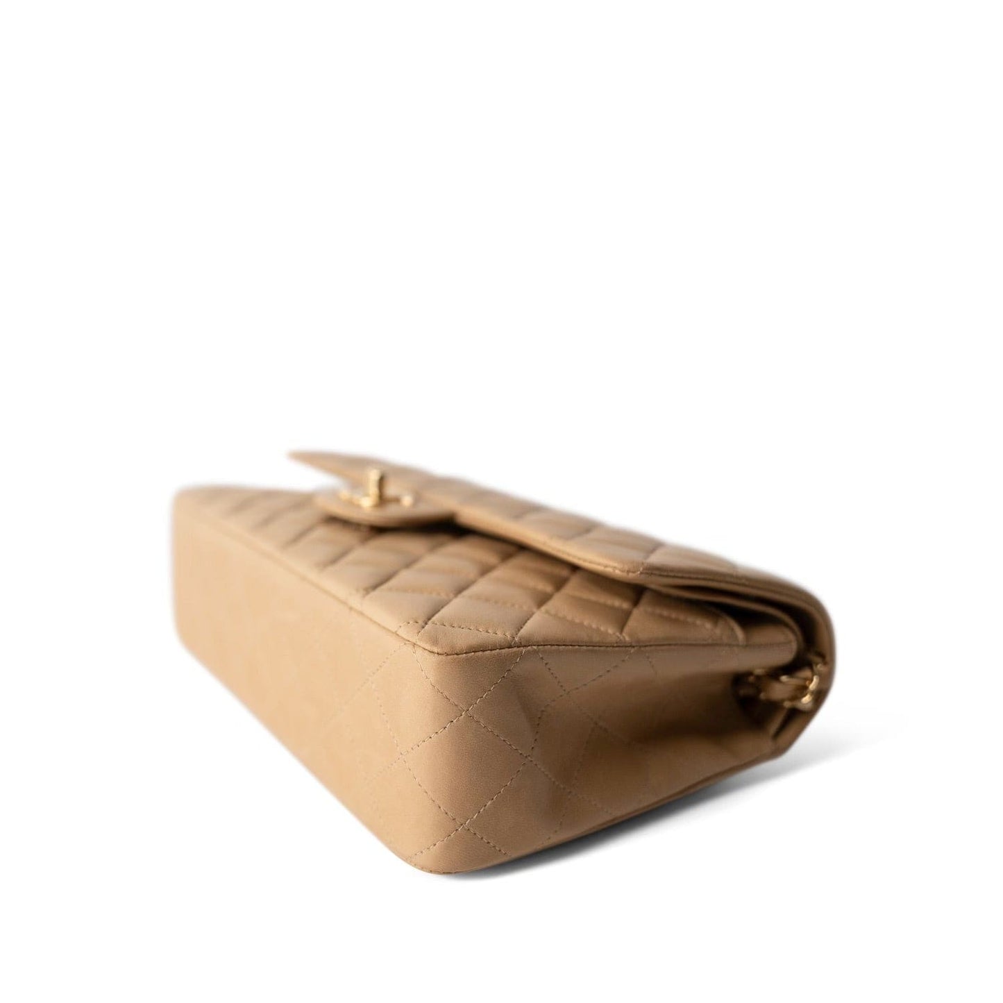 Vintage Beige Lambskin Quilted Medium Classic Flap Gold Hardware