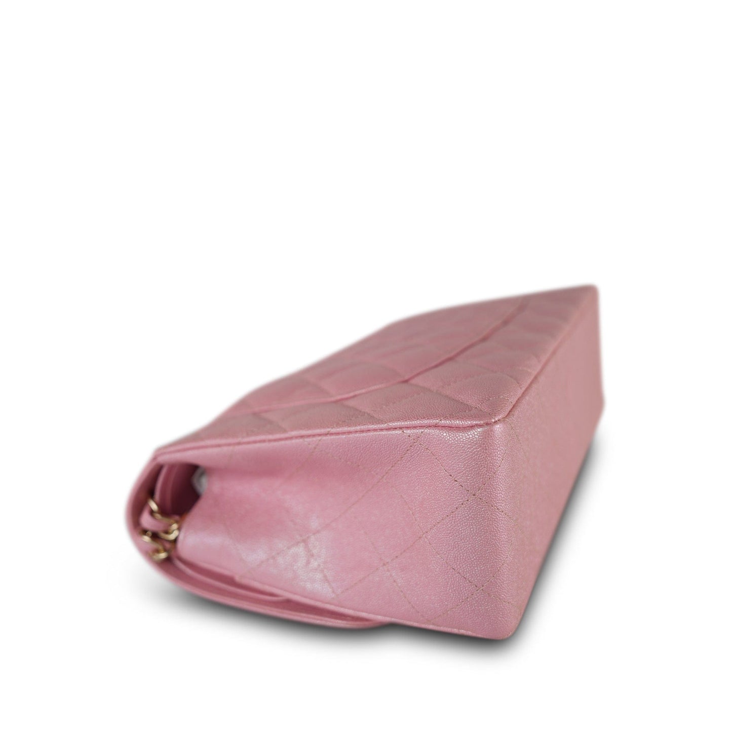 19S Iridescent Pink Caviar Quilted Jumbo Classic Flap Light Gold Hardware