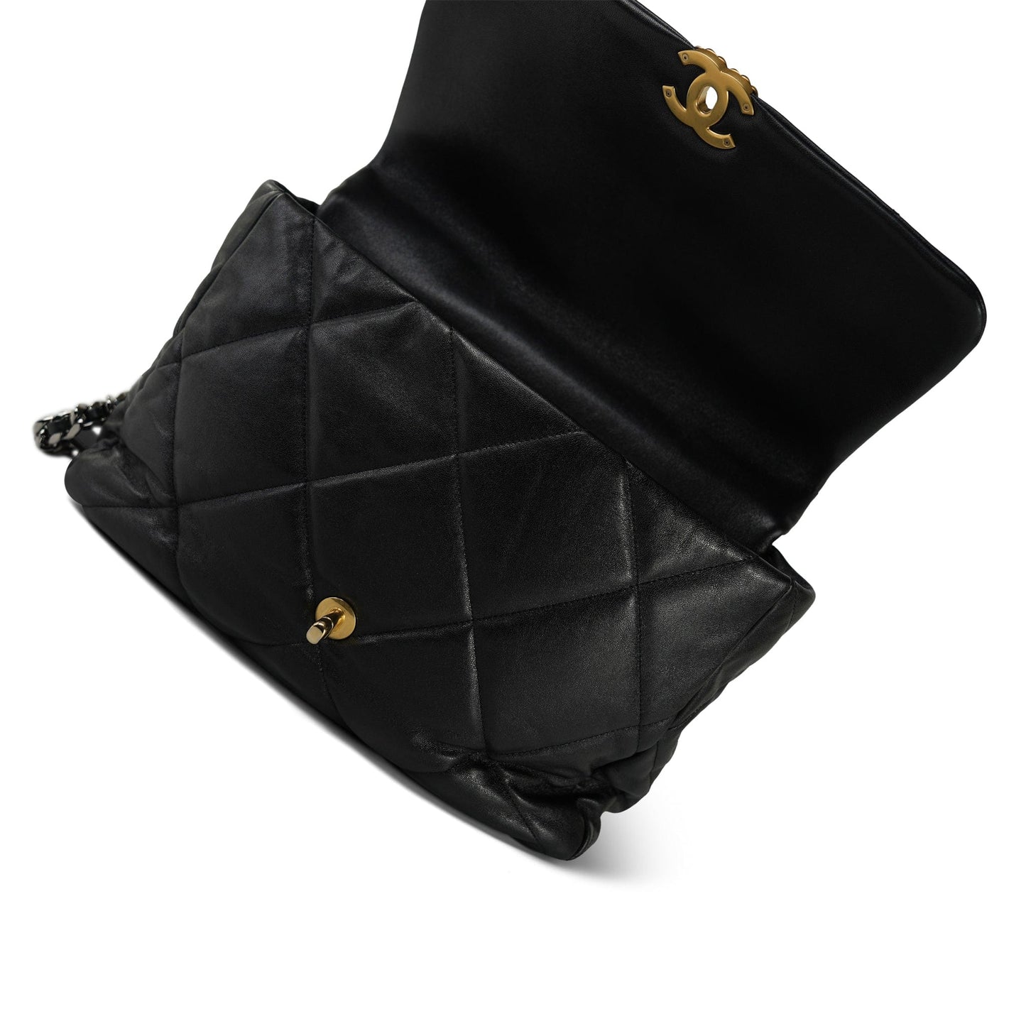 20S Black Goatskin Quilted Maxi 19 Flap Mixed Hardware