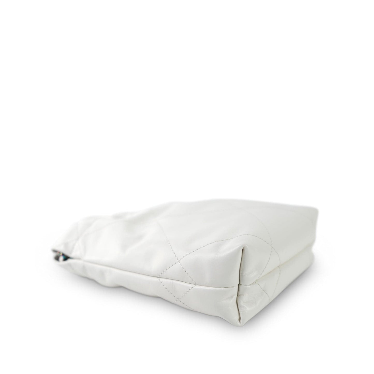 White Calfskin Quilted Mini 22 Bag Rainbow Hardware