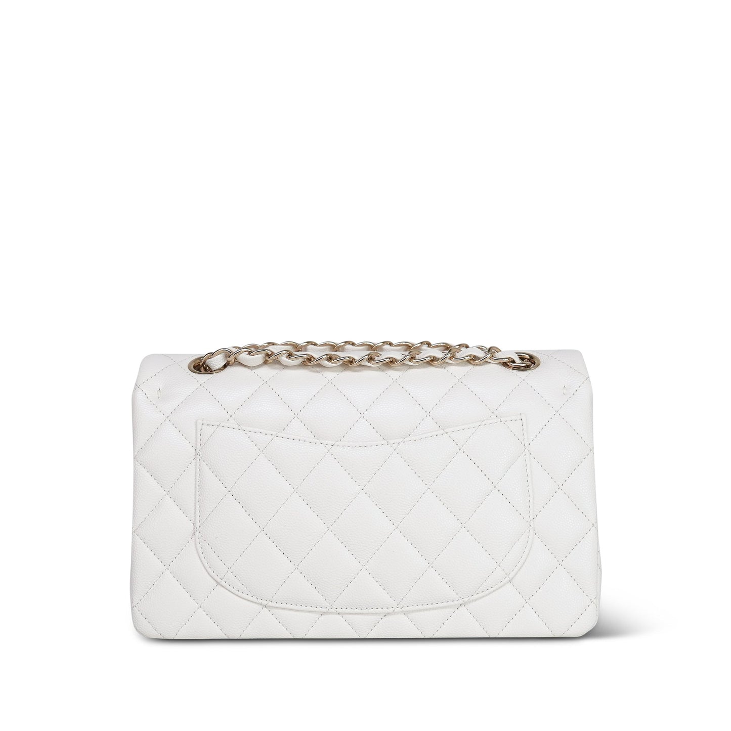 21B White Caviar Quilted Classic Flap Small Light Gold Hardware