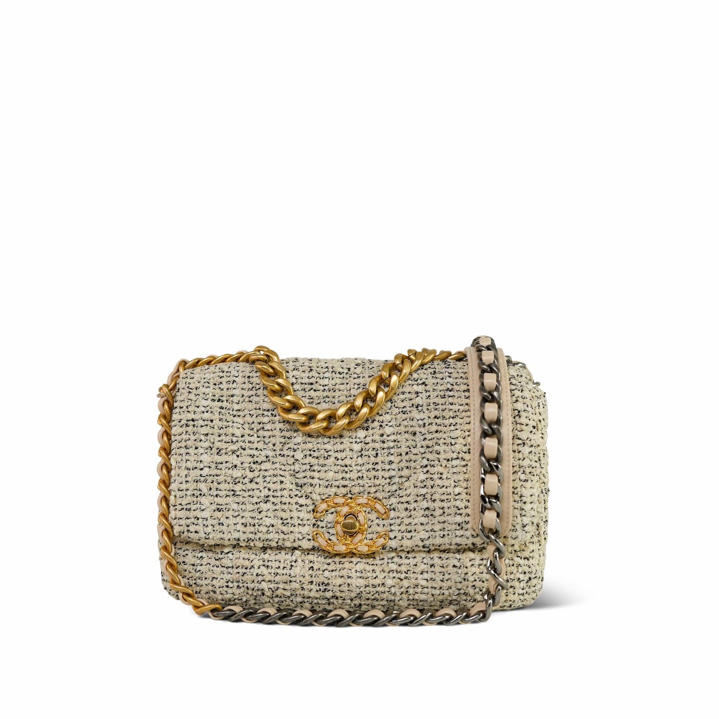 21S Ecru Black & White Tweed Quilted Small 19 Flap MHW