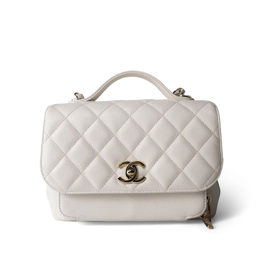 22B White Caviar Quilted Business Affinity Medium Flap Light Gold Hardware