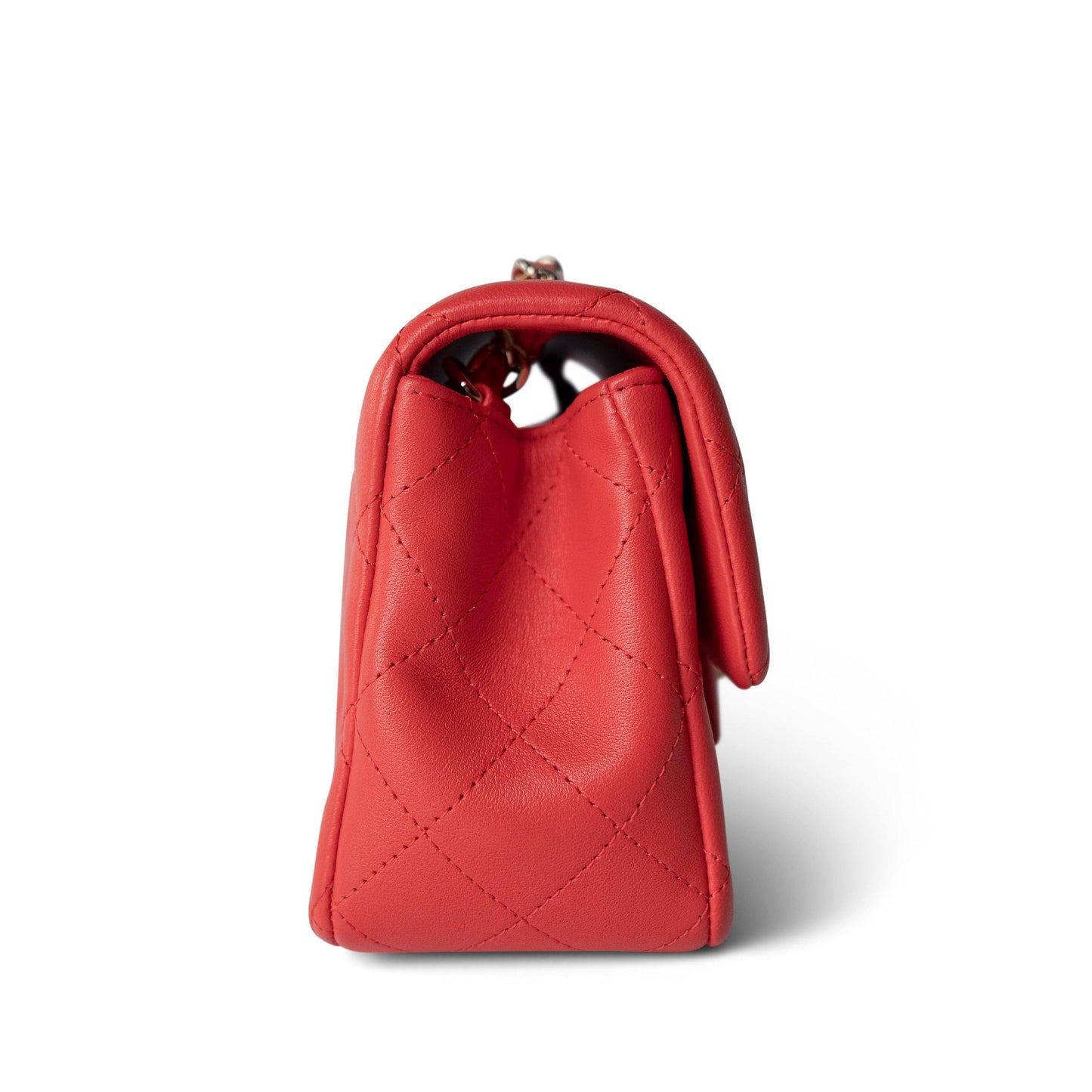 21P Red Lambskin Quilted Mini Rectangular Single Flap