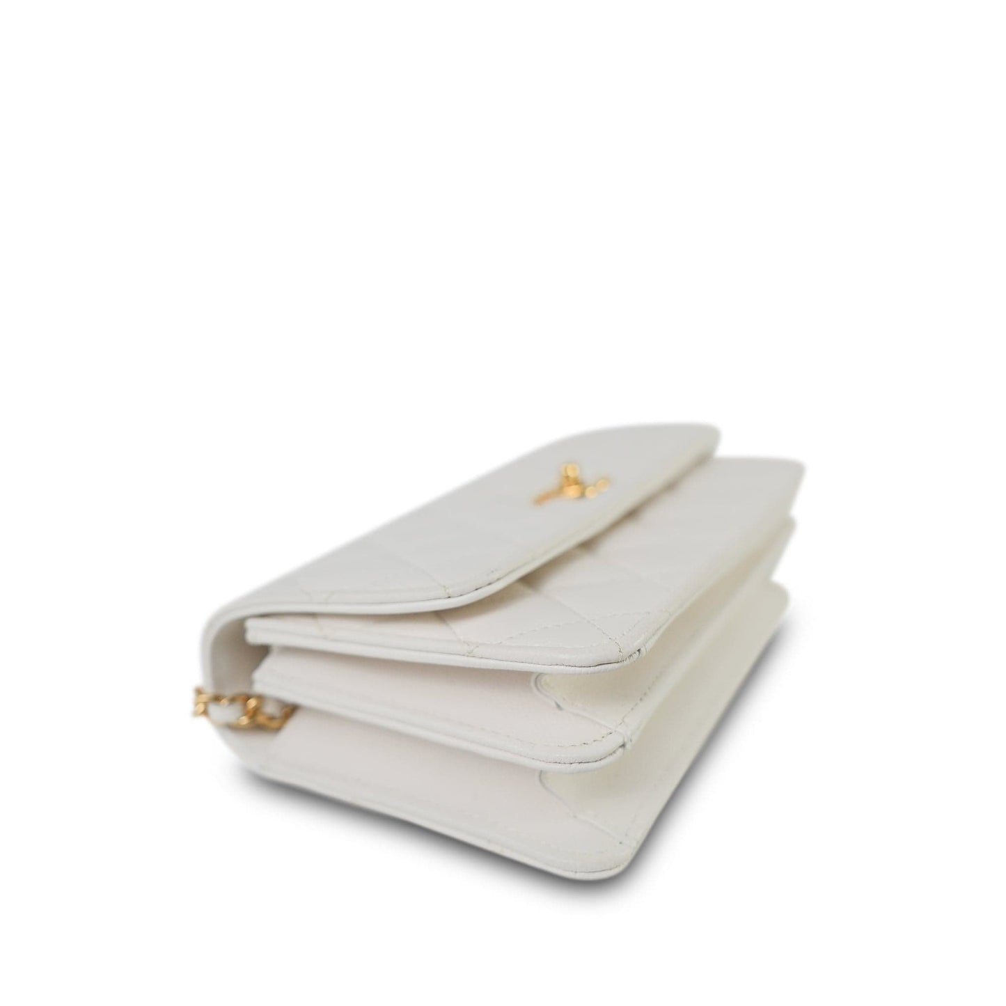 White Caviar Quilted Flap Charm Wallet On Chain WOC Gold Hardware