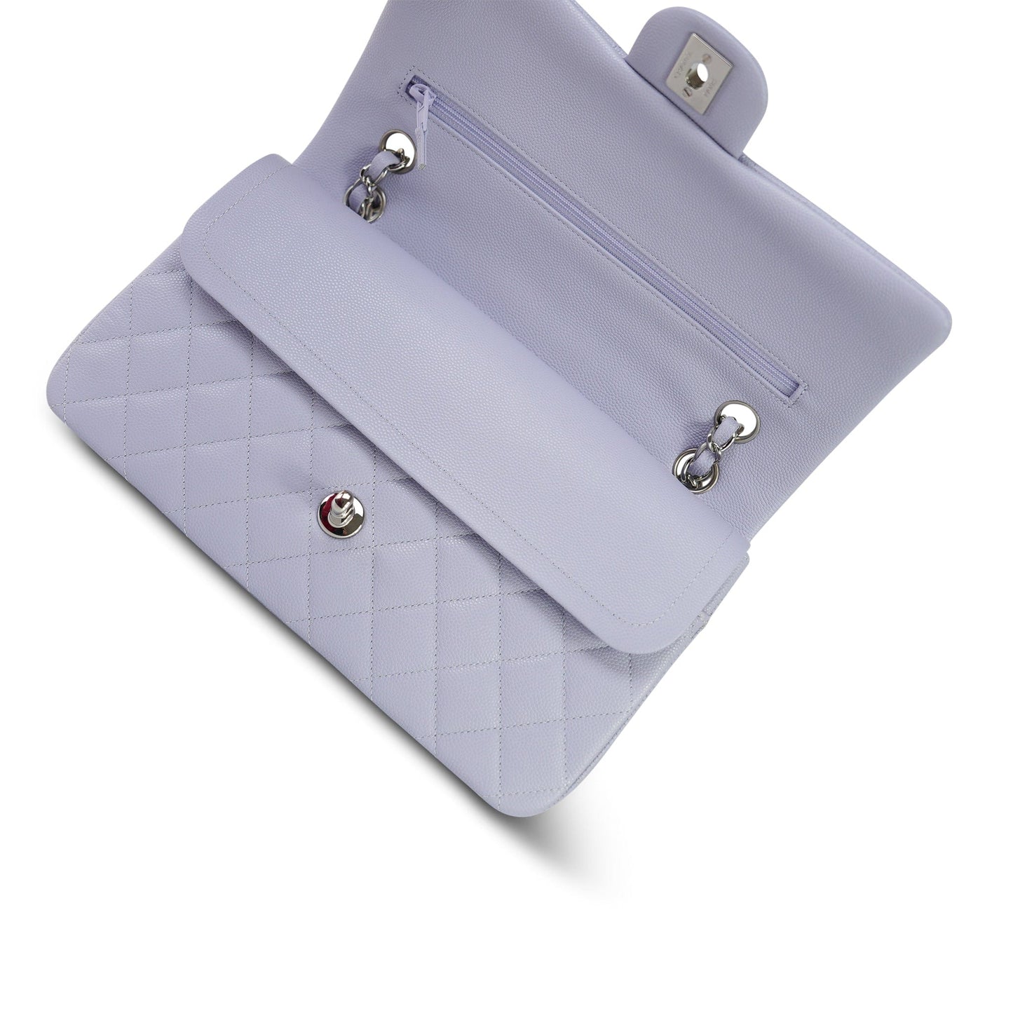 21K Light Purple/ Lilac Caviar Quilted Classic Flap Medium Silver Hardware