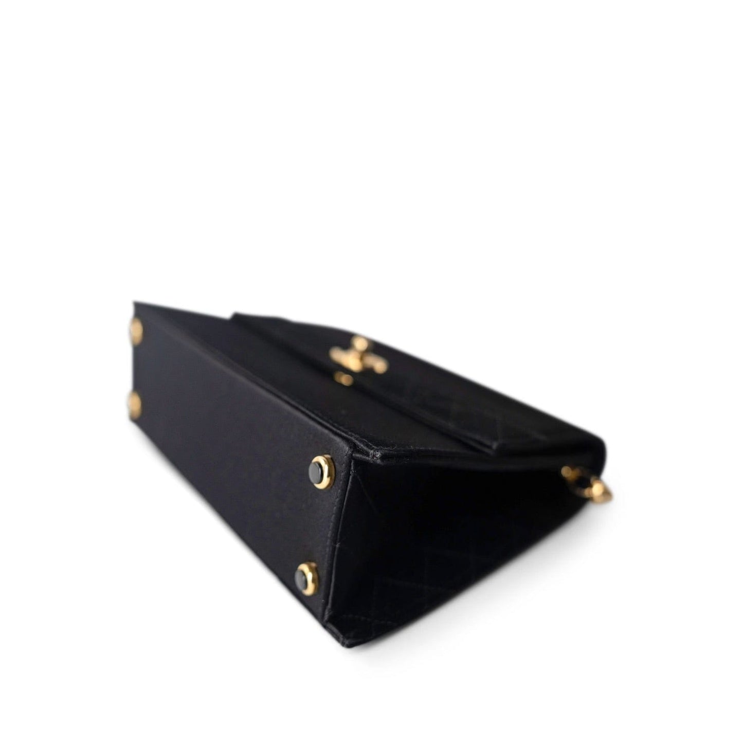 Vintage Black CC Satin Trapezoid Flap Bag