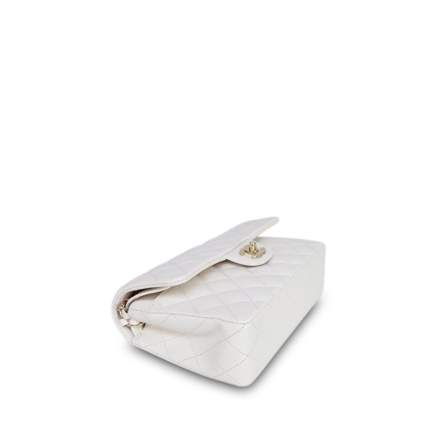21B White Caviar Quilted Classic Flap Small Light Gold Hardware