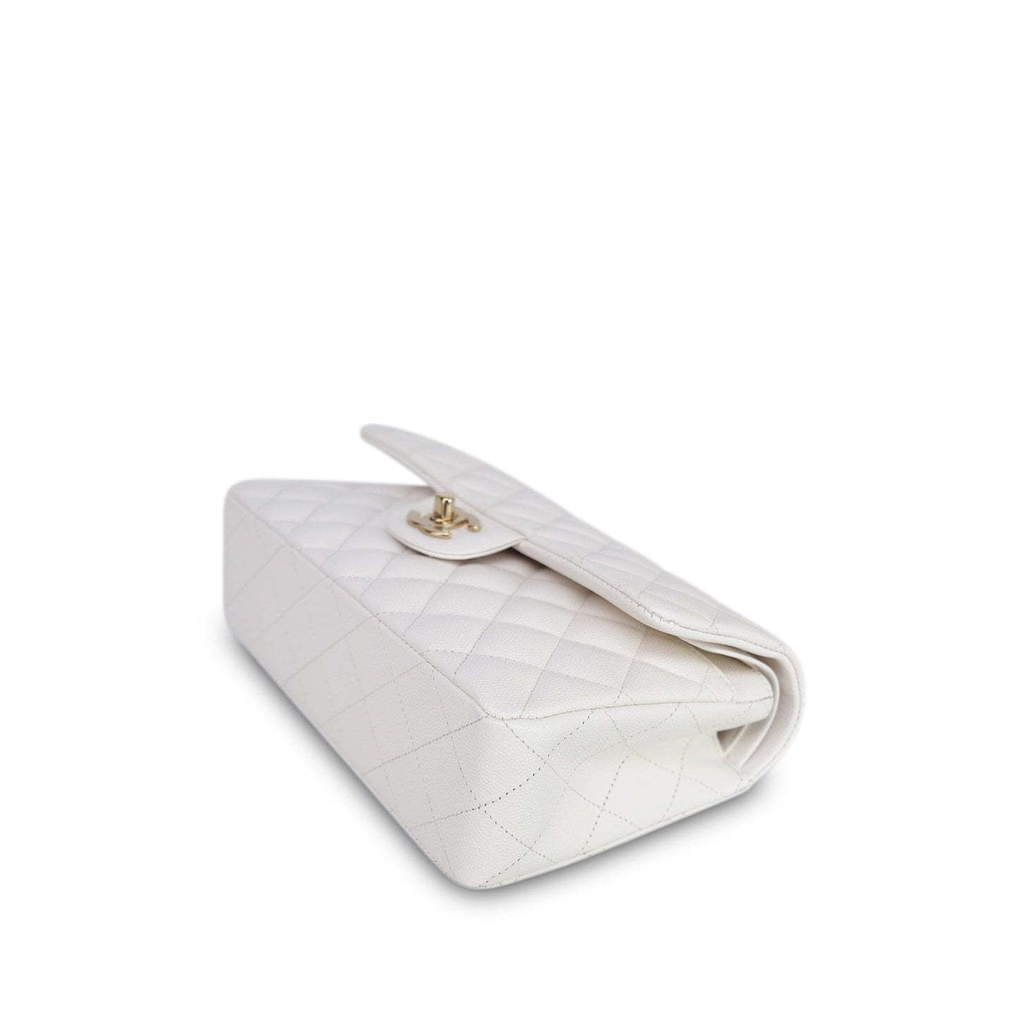 21B White Caviar Quilted Classic Flap Small Light Gold Hardware