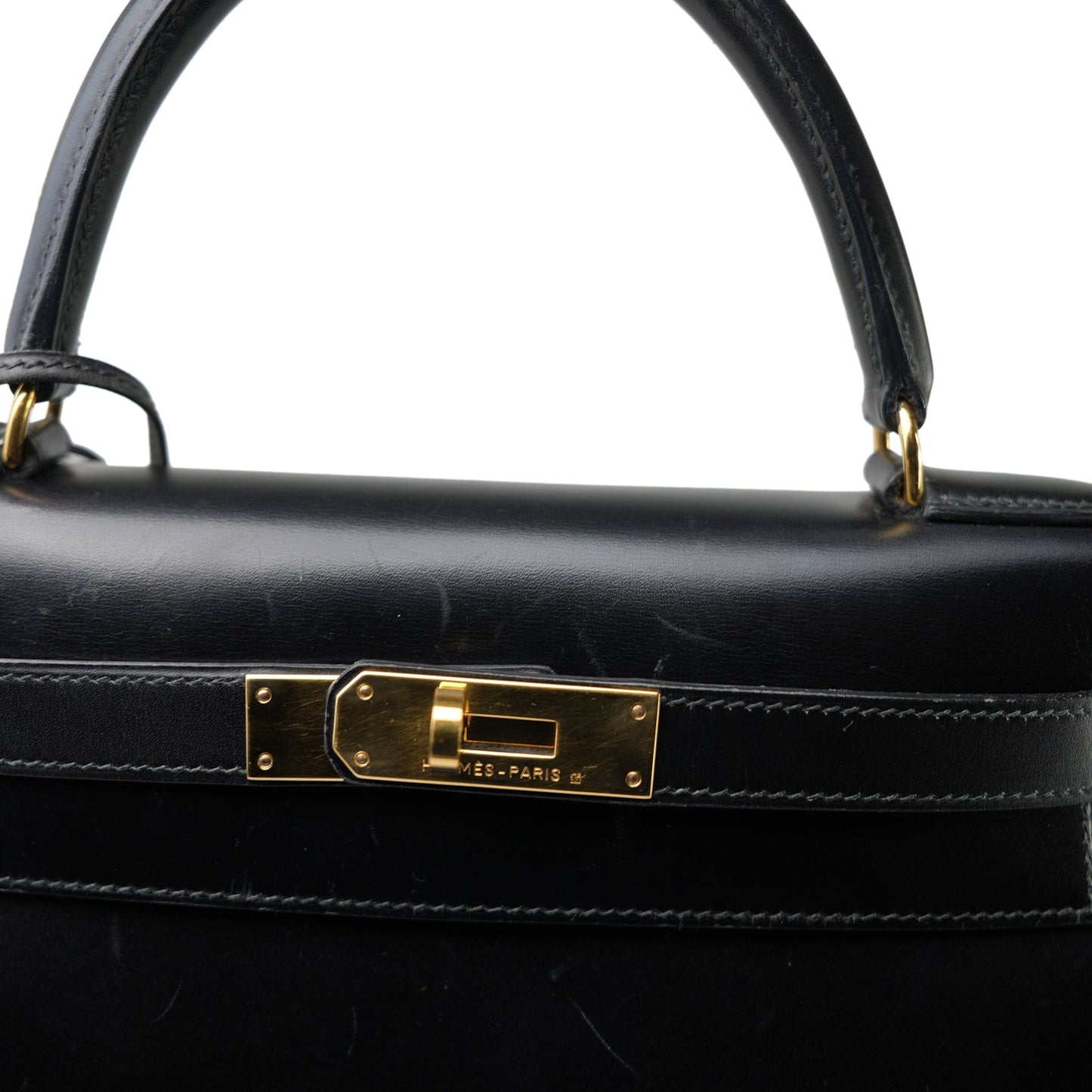 Vintage Kelly 28 Black Box Calfskin Gold Plated