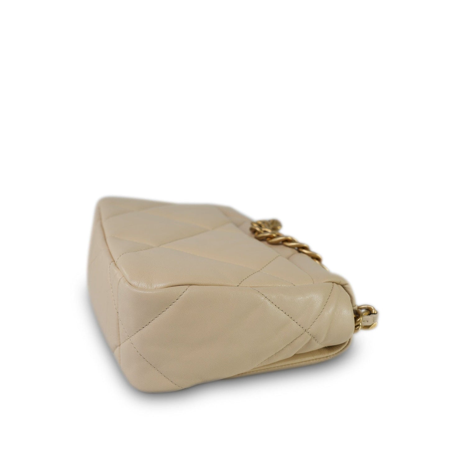 20A Beige Goatskin Quilted 19 Flap Small Mixed Hardware