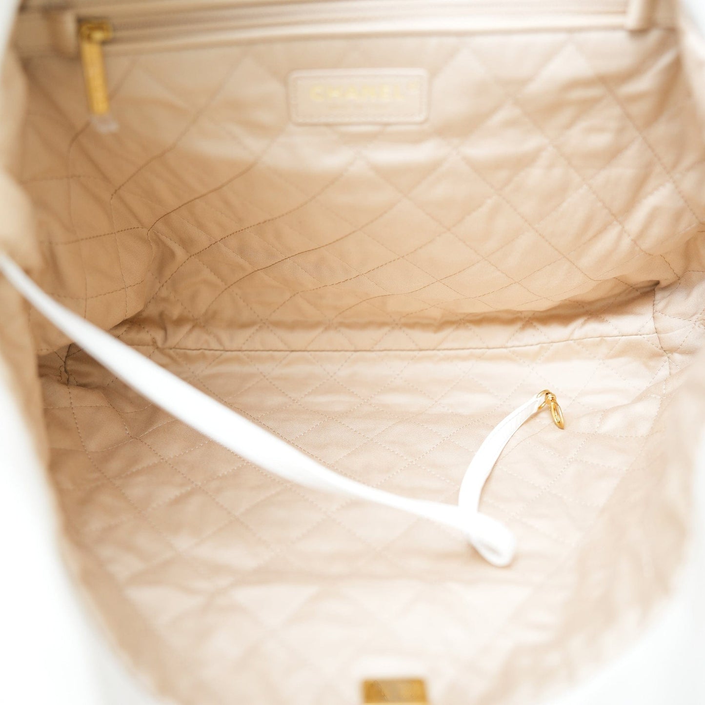 White Calfskin Quilted 22 Hobo Bag Medium Black/Aged Gold Hardware