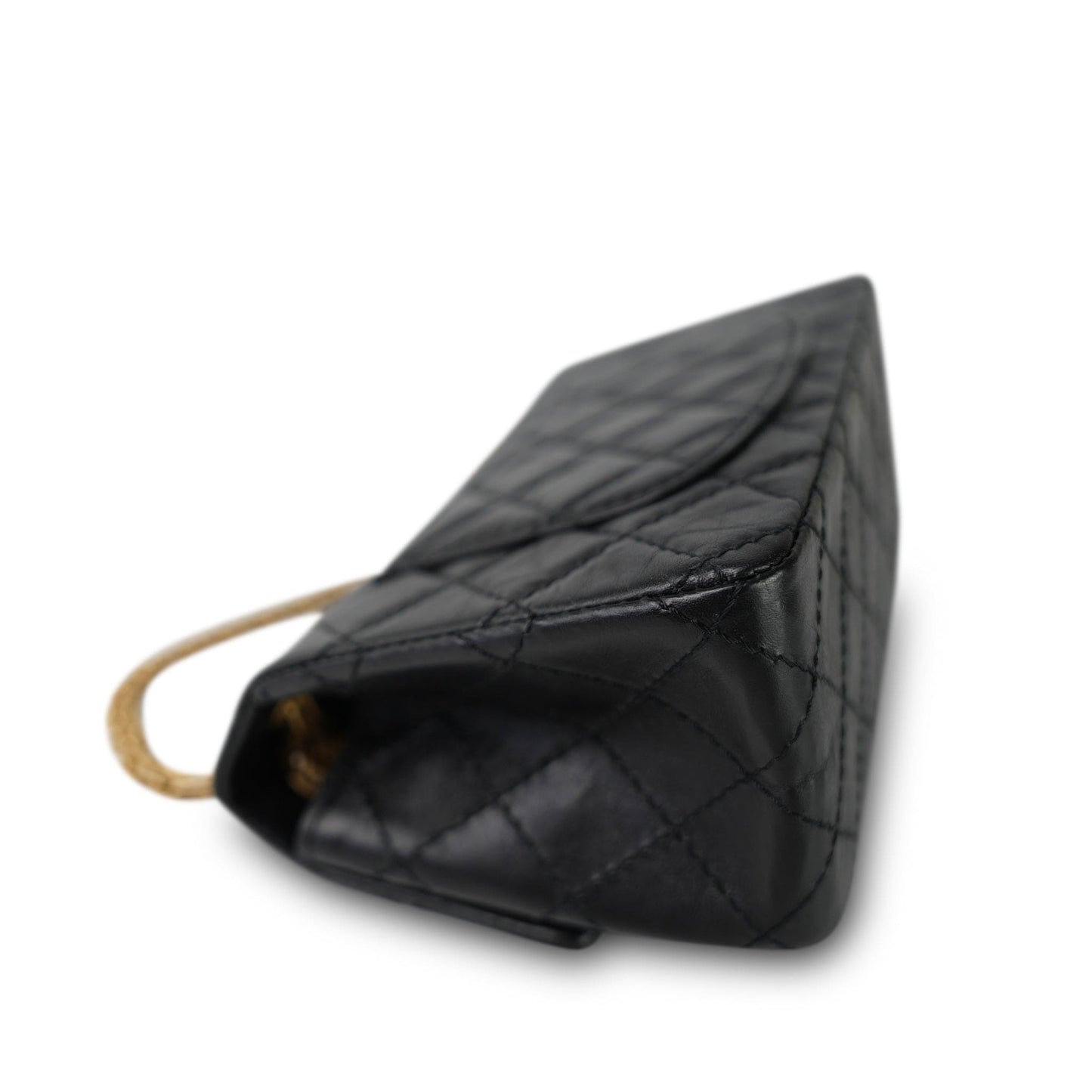 22A Black Crumpled Calfskin Quilted Reissue 2.55 224 Aged Gold Hardware