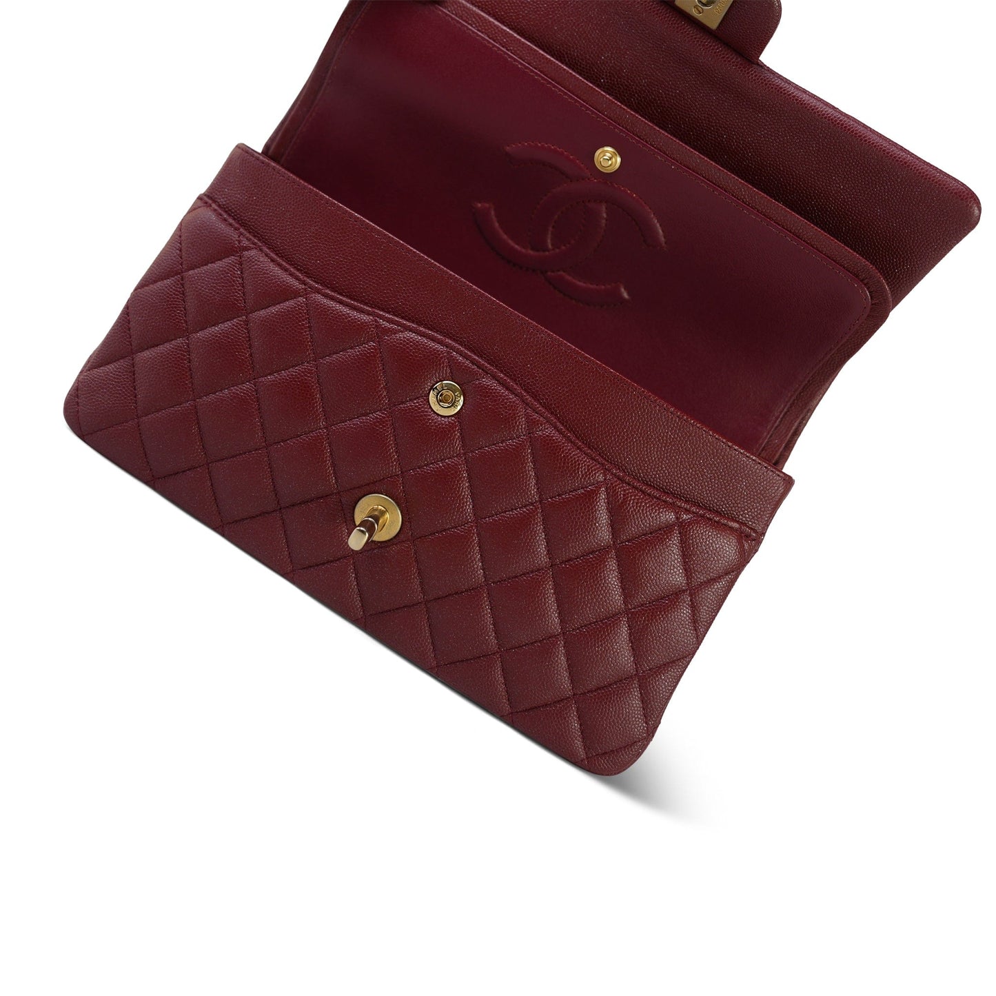 18C Dark Red Glittery Caviar Quilted Medium Classic Flap Aged Gold Hardware