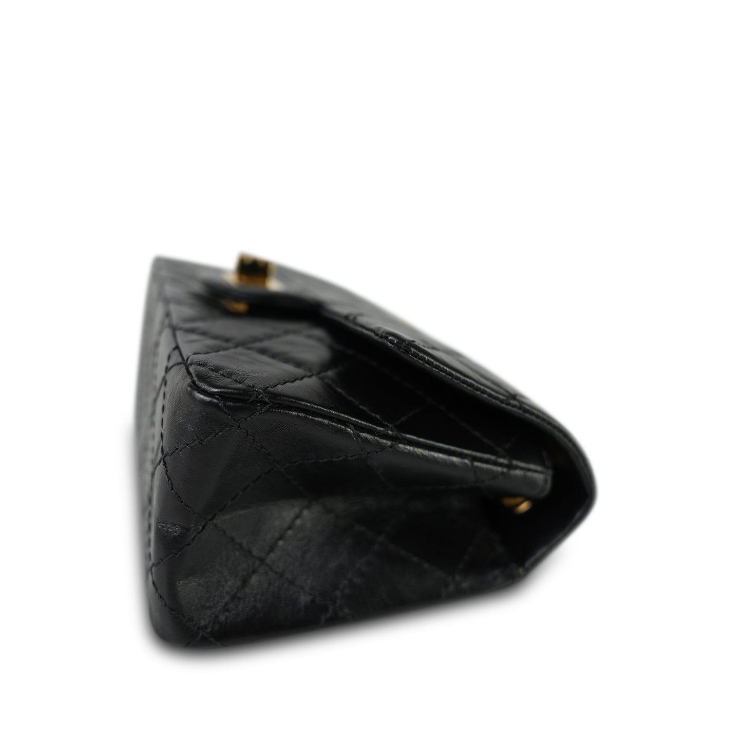 19A Black Aged Calfskin Quilted Mini Reissue 2.55 Flap Gold Hardware Light gold