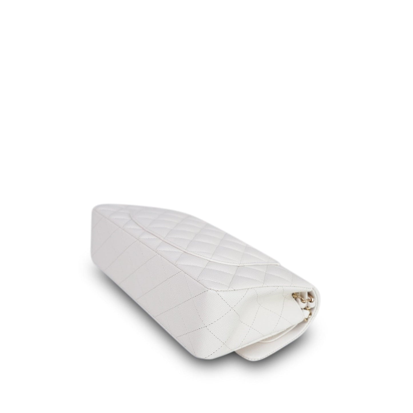 21B White Caviar Quilted Classic Flap Small Light Gold Hardware