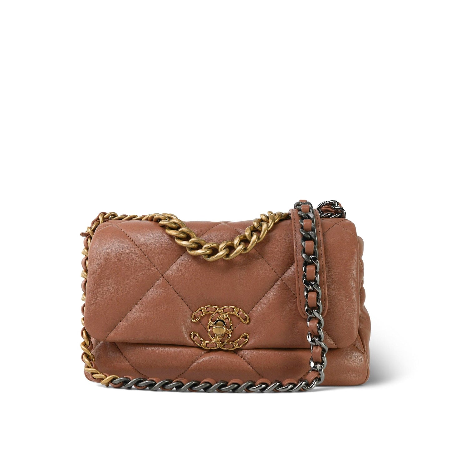 21K Caramel Lambskin Quilted 19 Flap Small Mixed Hardware