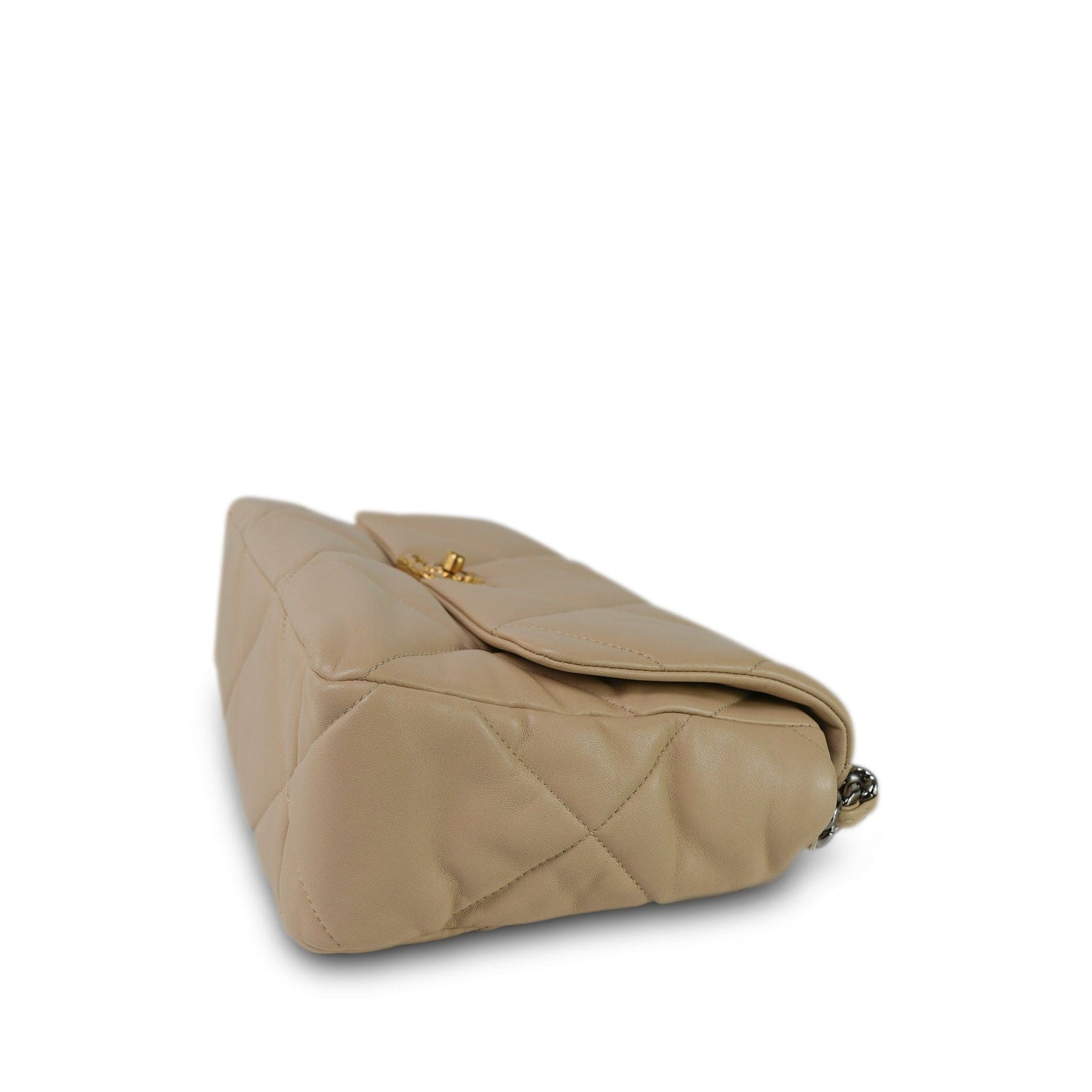 21B Beige Lambskin Quilted 19 Flap Medium/Large Mixed Hardware