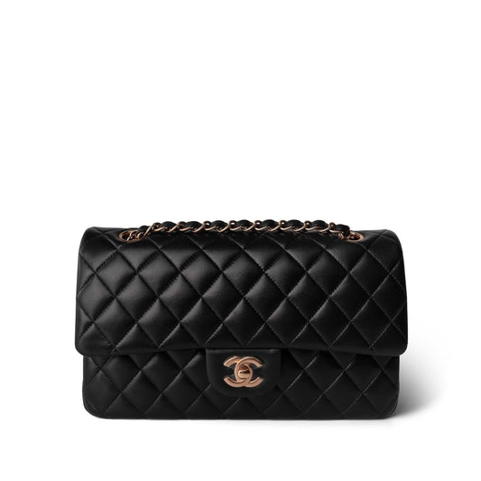 21B Black Lambskin Quilted Classic Flap Medium Rose Gold Hardware