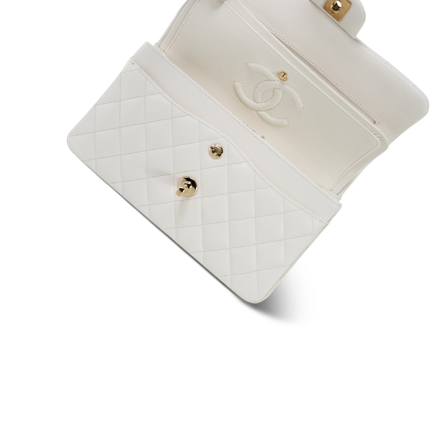 21B White Caviar Quilted Classic Flap Small Light Gold Hardware
