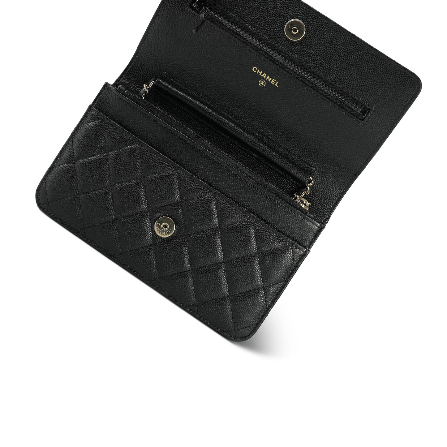 20K Black Caviar Quilted Wallet on Chain French New Wave Chain CC WOC Light Gold hardware