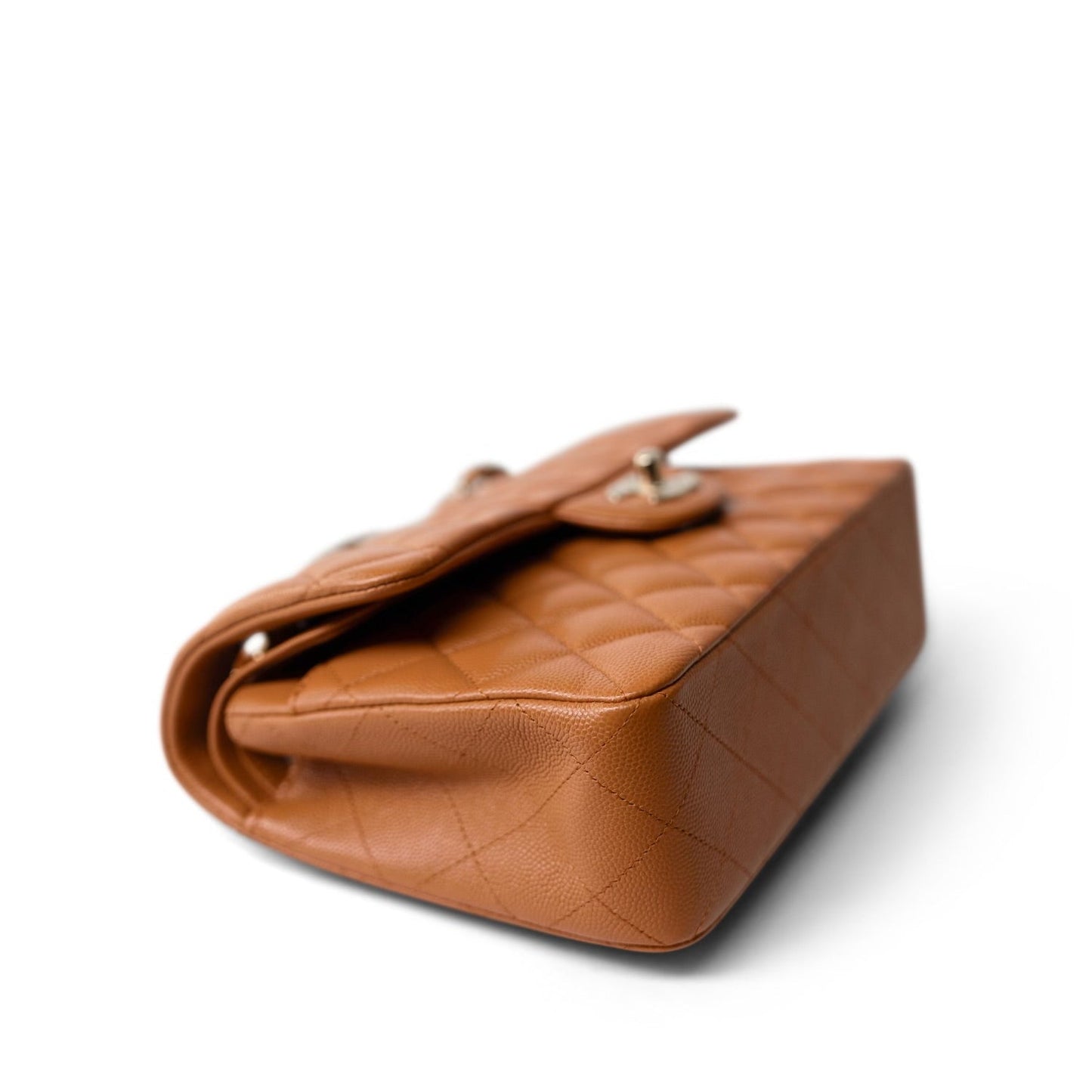 21A Caramel/Light Brown Caviar Quilted Classic Flap Small LGHW