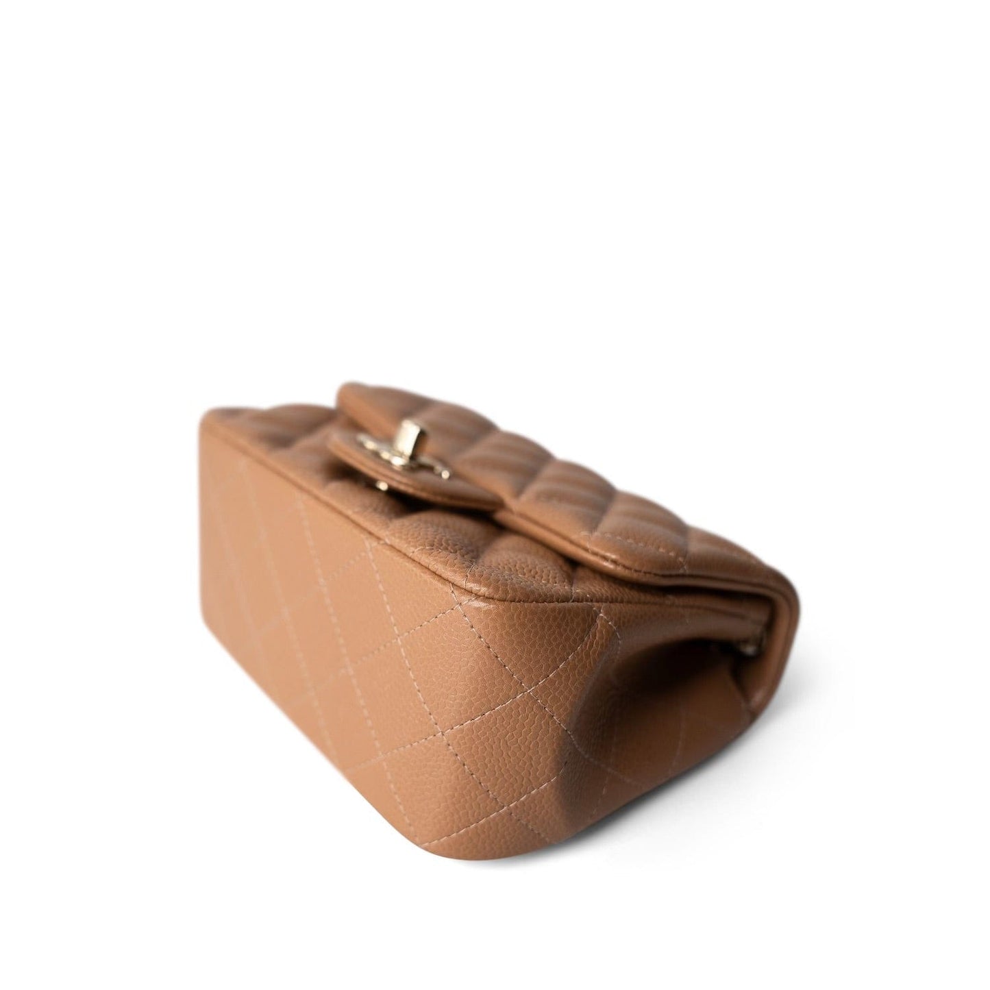 18S Beige Caviar Quilted Mini Square Flap Light Gold Hardware