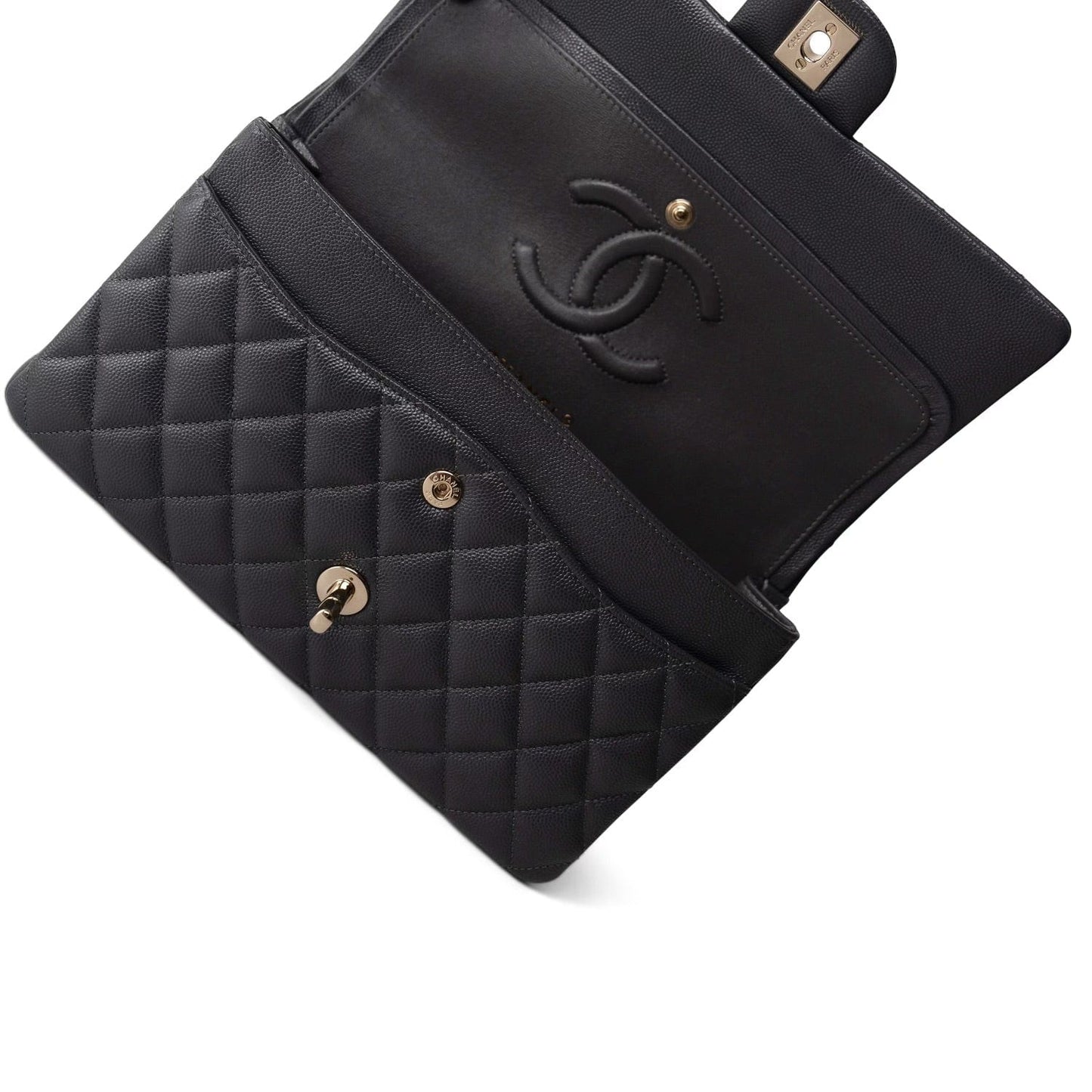 21B Dark Grey Caviar Quilted Classic Flap Medium Light Gold Hardware