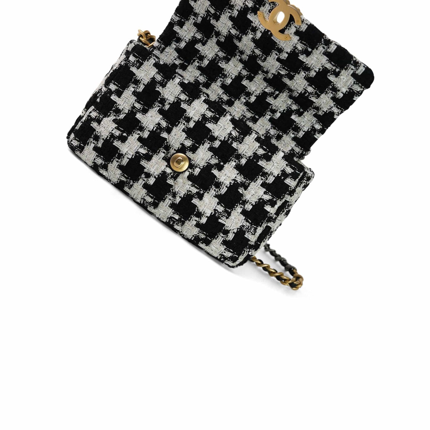 20S Ecru Black & White Ribbon Tweed Quilted 19 Flap Small Mixed Hardware