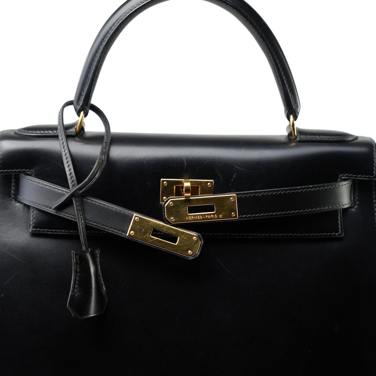 Vintage Kelly 28 Black Box Calfskin Gold Plated
