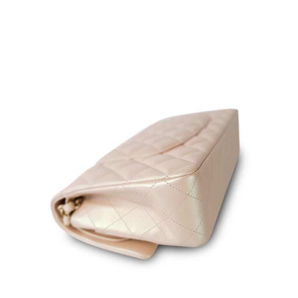 21S Pearly Beige Calfskin Classic Flap Medium Light Gold Hardware