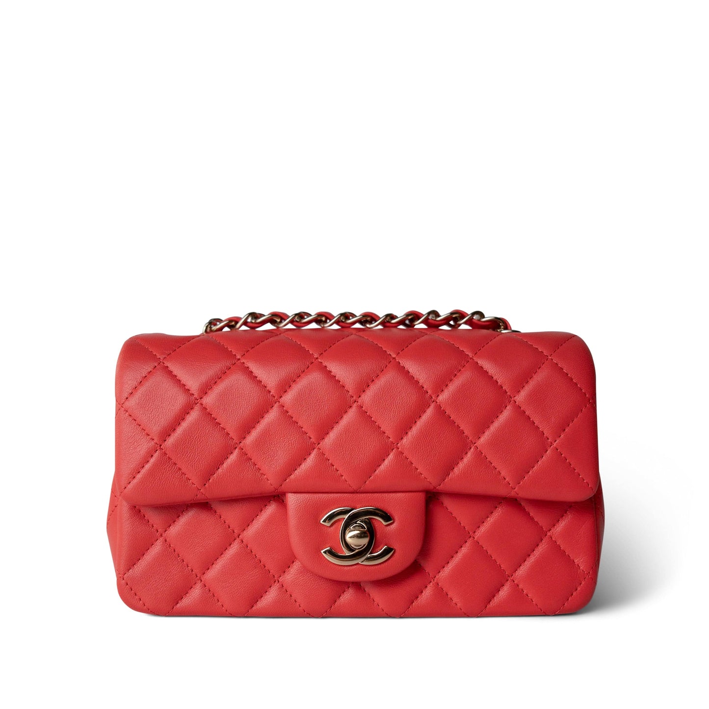 21P Red Lambskin Quilted Mini Rectangular Single Flap