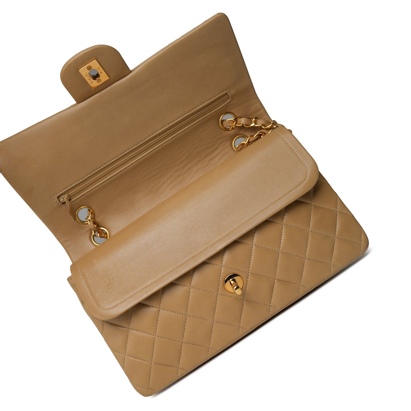 Vintage Beige Lambskin Quilted Classic Flap Medium GHW