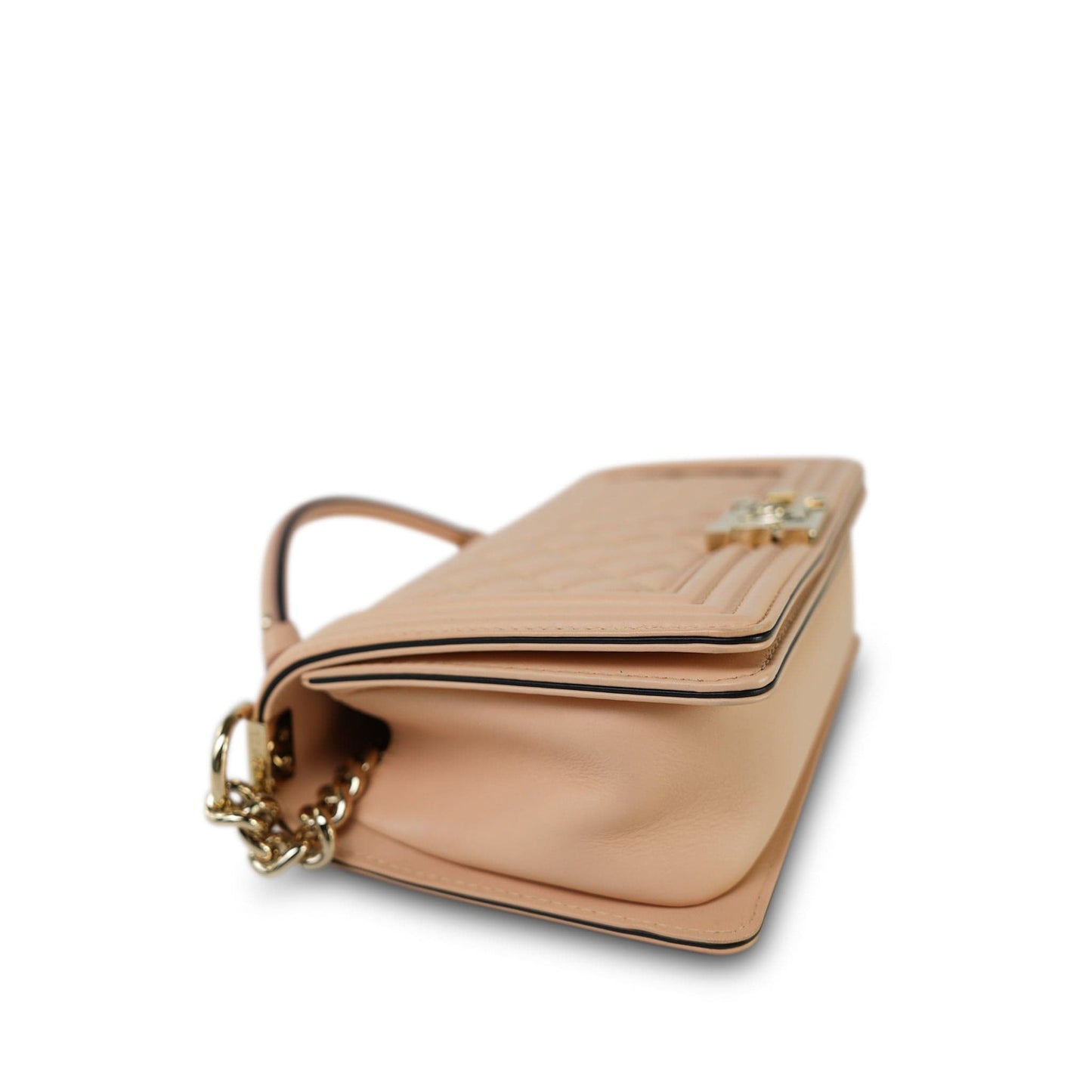 19S Beige Calfskin Quilted Top Handle Boy Bag Old Medium Light Gold Hardware