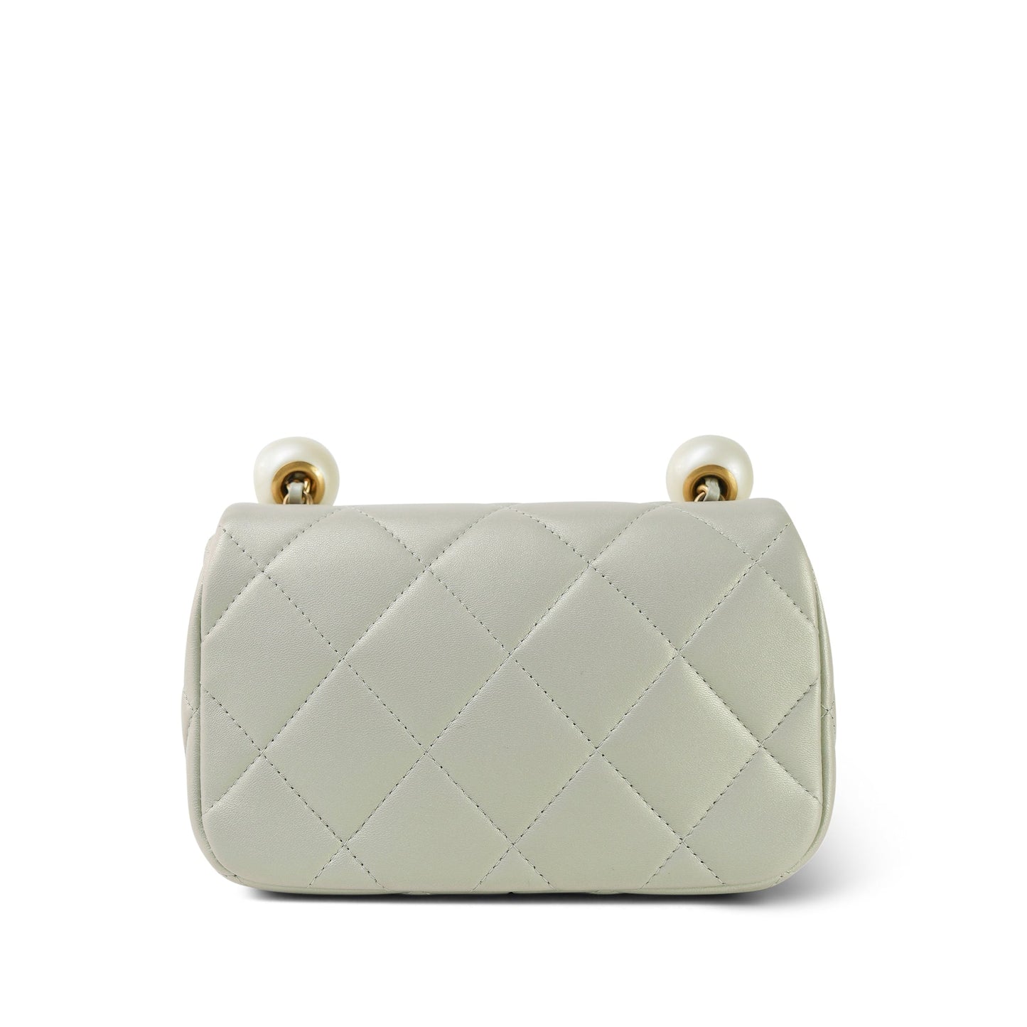 White Pearly/Iridescent Mini Pearl Flap Aged Gold Hardware