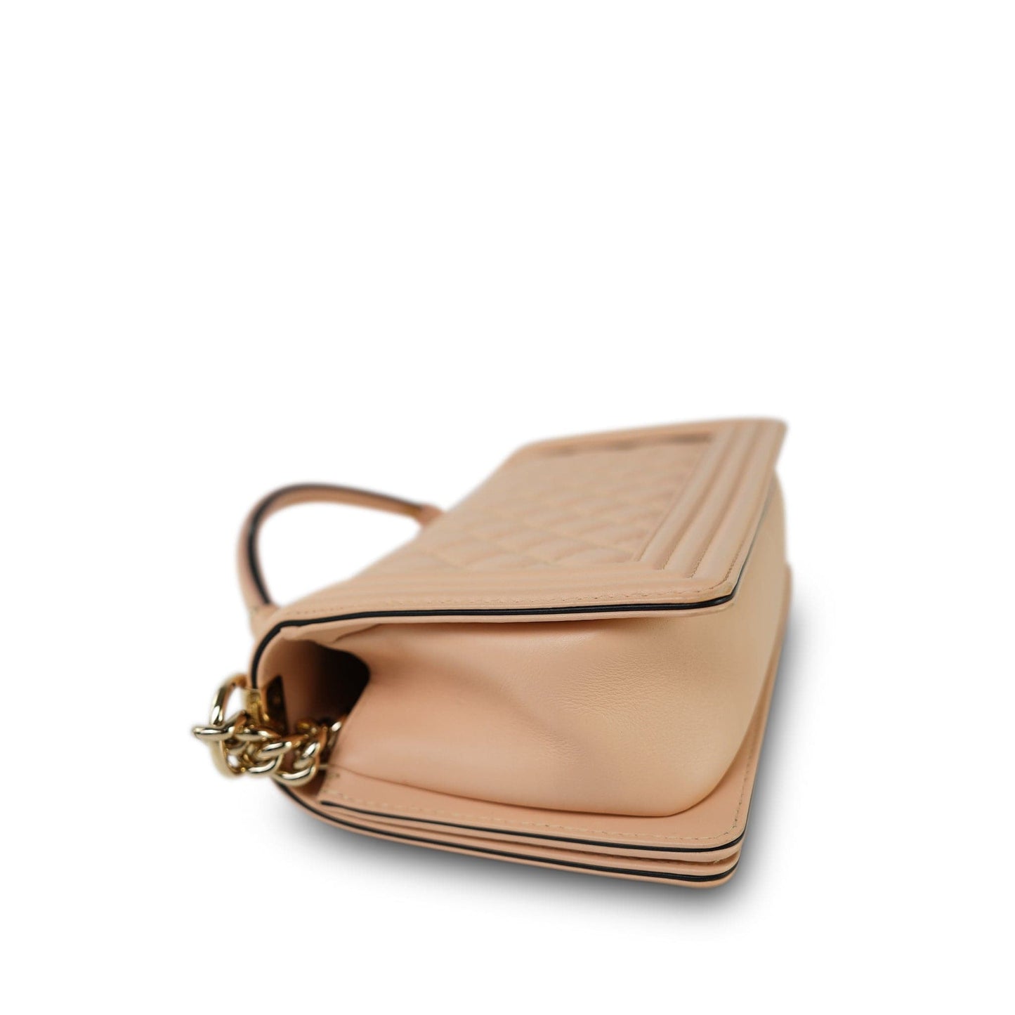 19S Beige Calfskin Quilted Top Handle Boy Bag Old Medium Light Gold Hardware