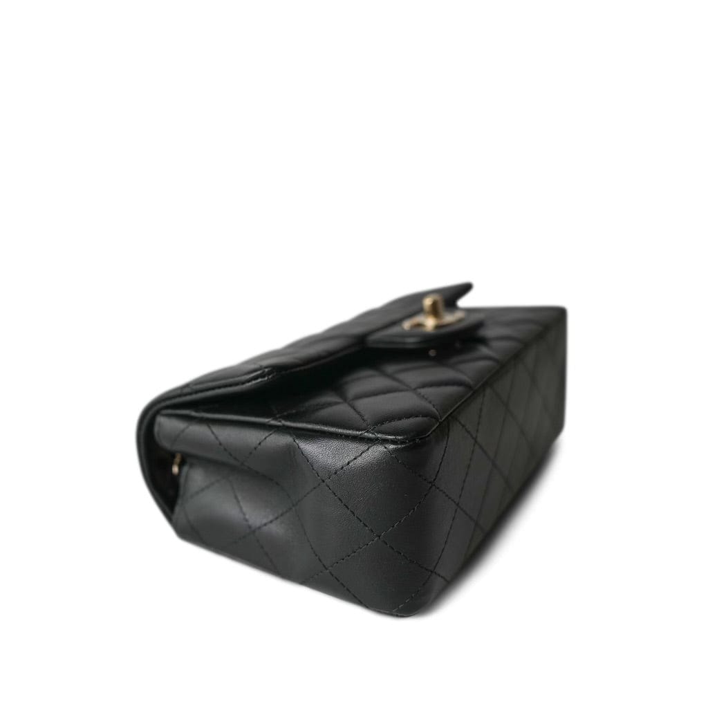 22A Black Lambskin Quilted Mini Rectangular Flap LGHW