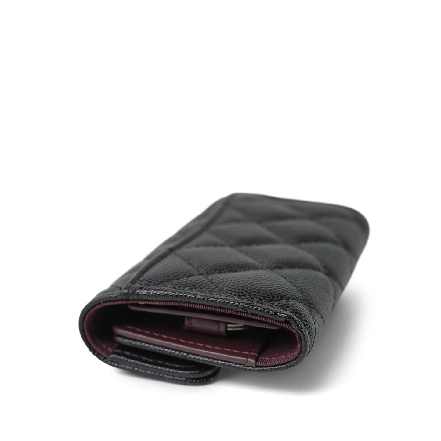 21K Black Caviar Quilted Classic Flap Key Holder SHW