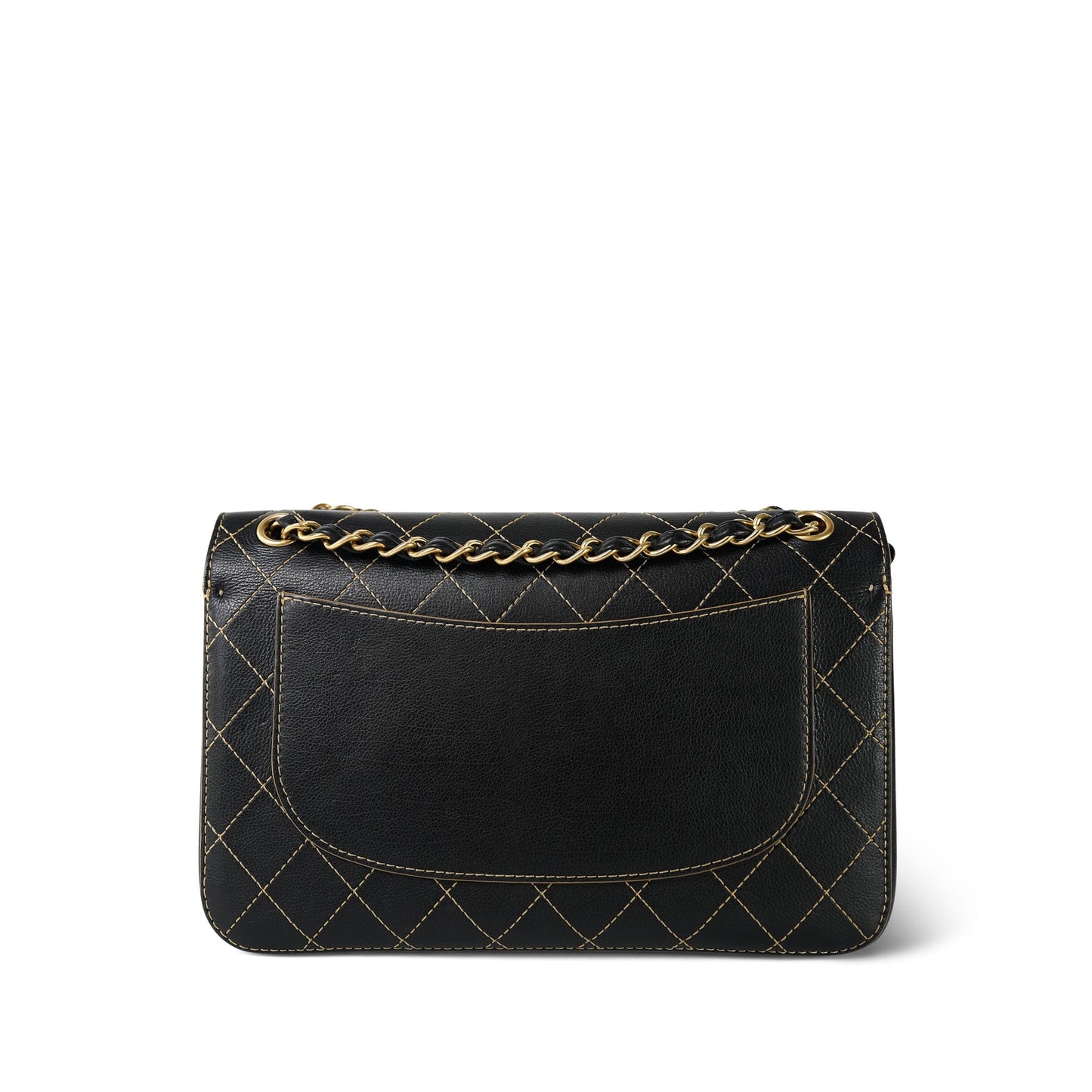 17B Black Calfskin / Tan Suede Wild Stitch Double Flap Jumbo Flap Aged Gold Hardware