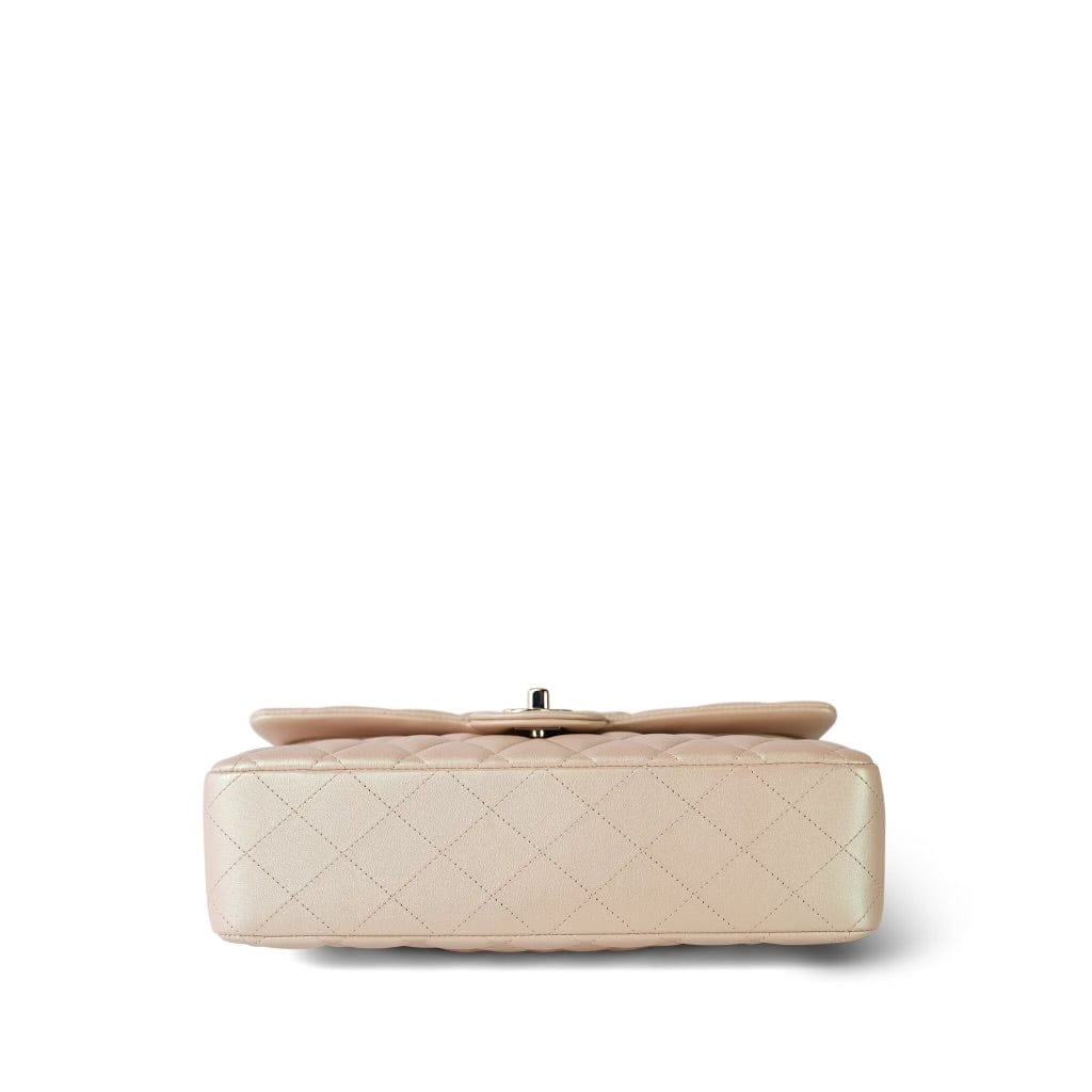 21S Pearly Beige Calfskin Classic Flap Medium Light Gold Hardware