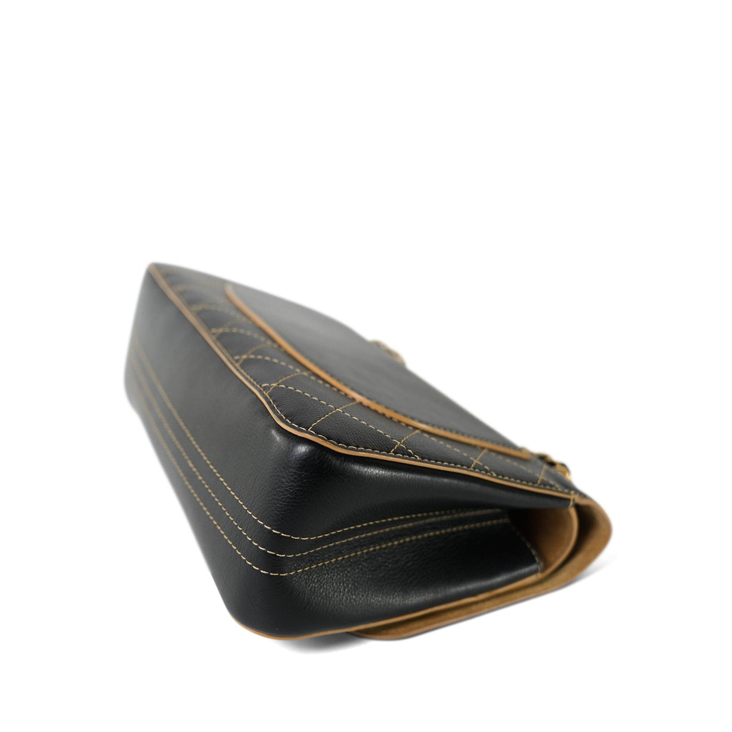 17B Black Calfskin / Tan Suede Wild Stitch Double Flap Jumbo Flap Aged Gold Hardware