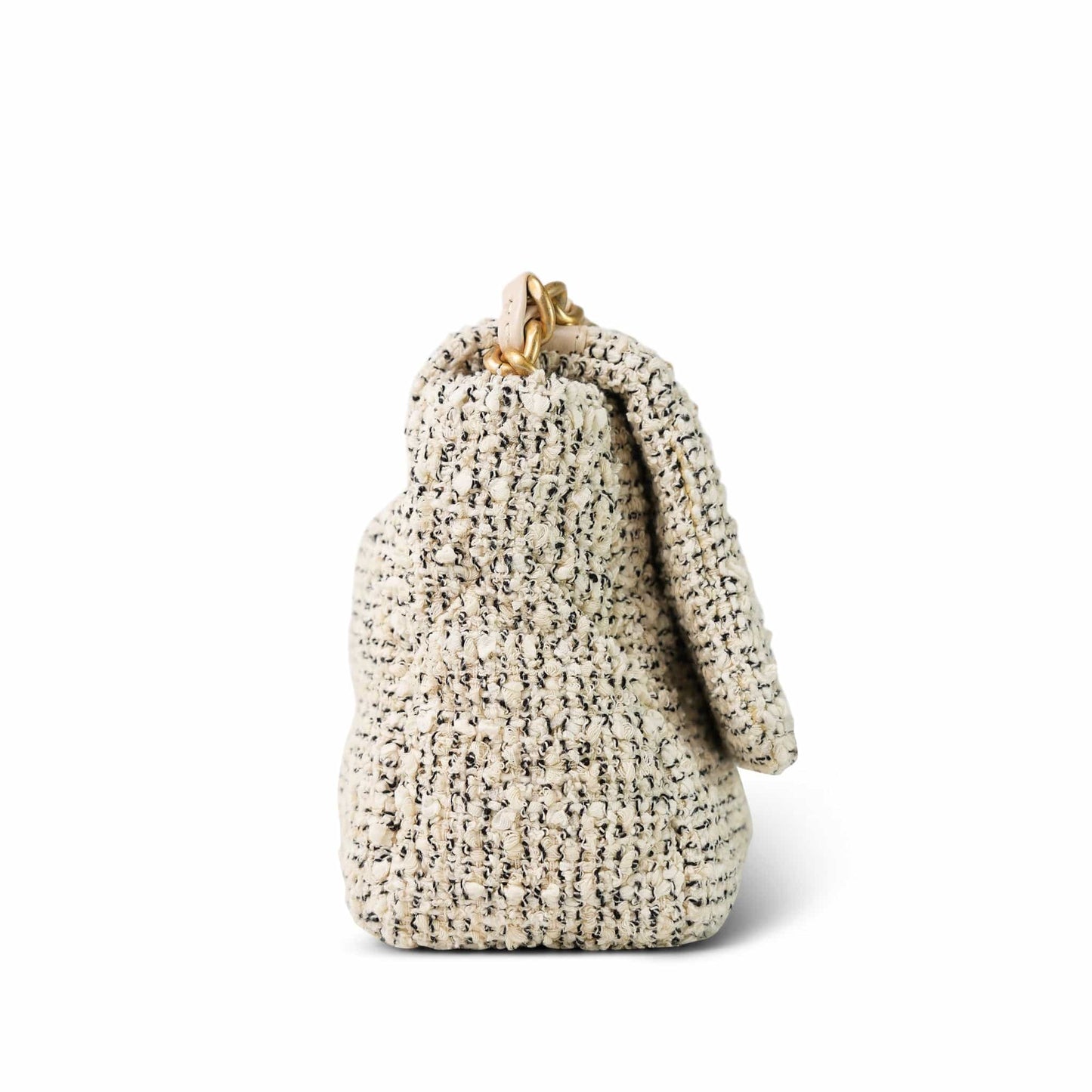 21S Ecru Black & White Tweed Quilted Small 19 Flap Mixed Hardware