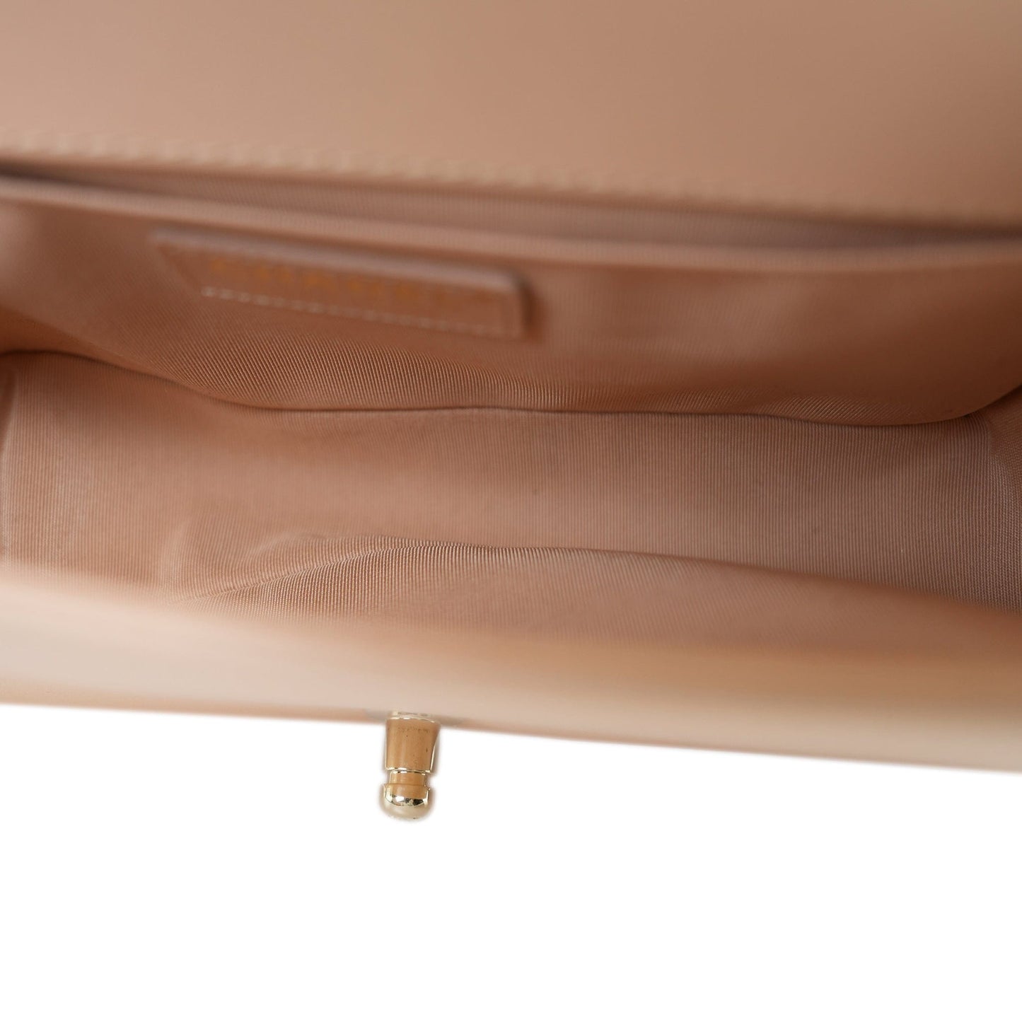 19S Beige Calfskin Quilted Top Handle Boy Bag Old Medium Light Gold Hardware